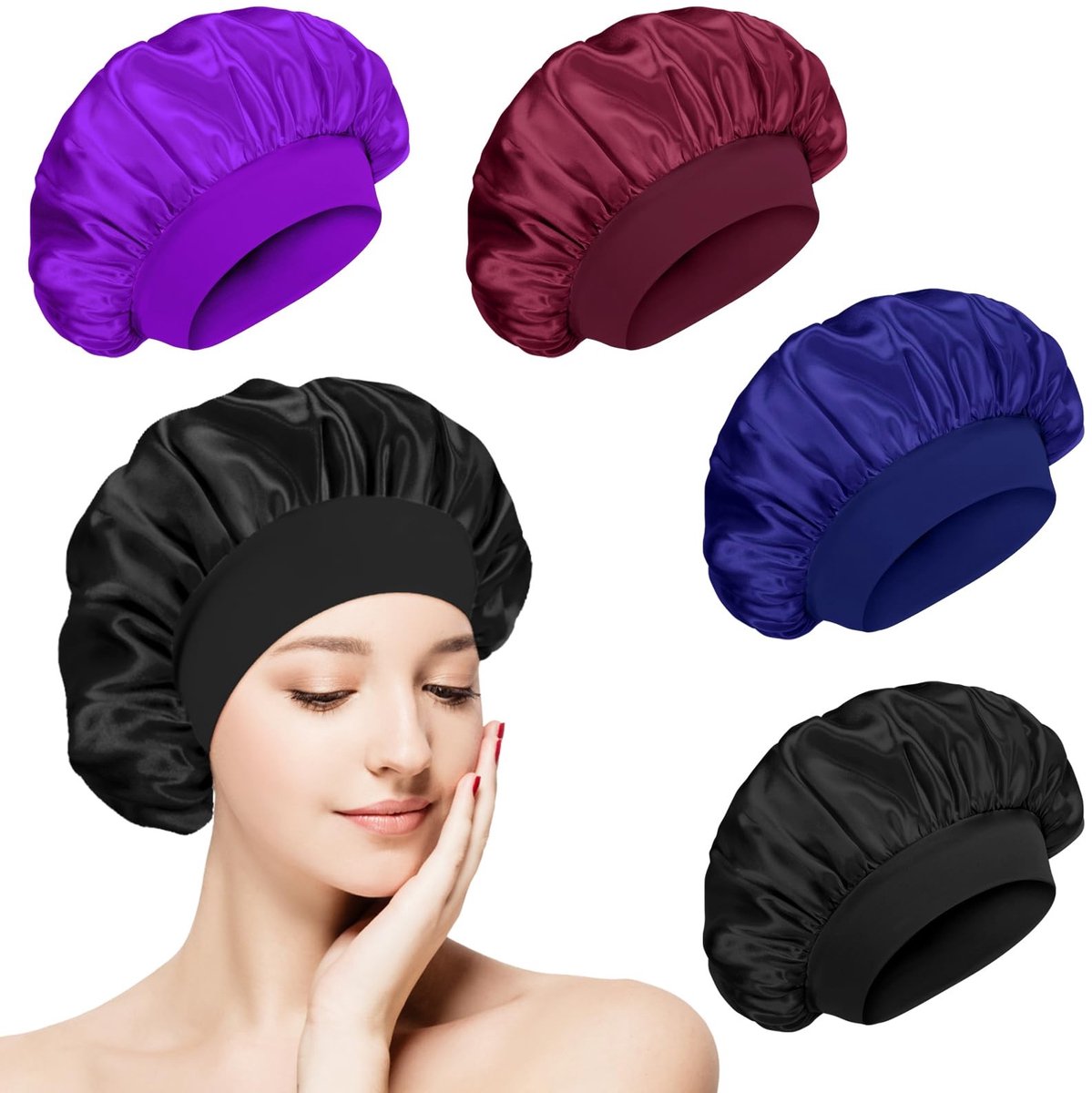 Dailygoods - Set van 2 Satijnen Slaapmutsen voor Vrouwen, Elastisch en Comfortabel
