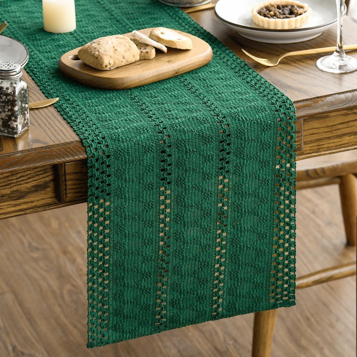 Dailygoods - Donkergroene Rustieke Tafelloper 30x143 cm voor Eettafel Decoratie