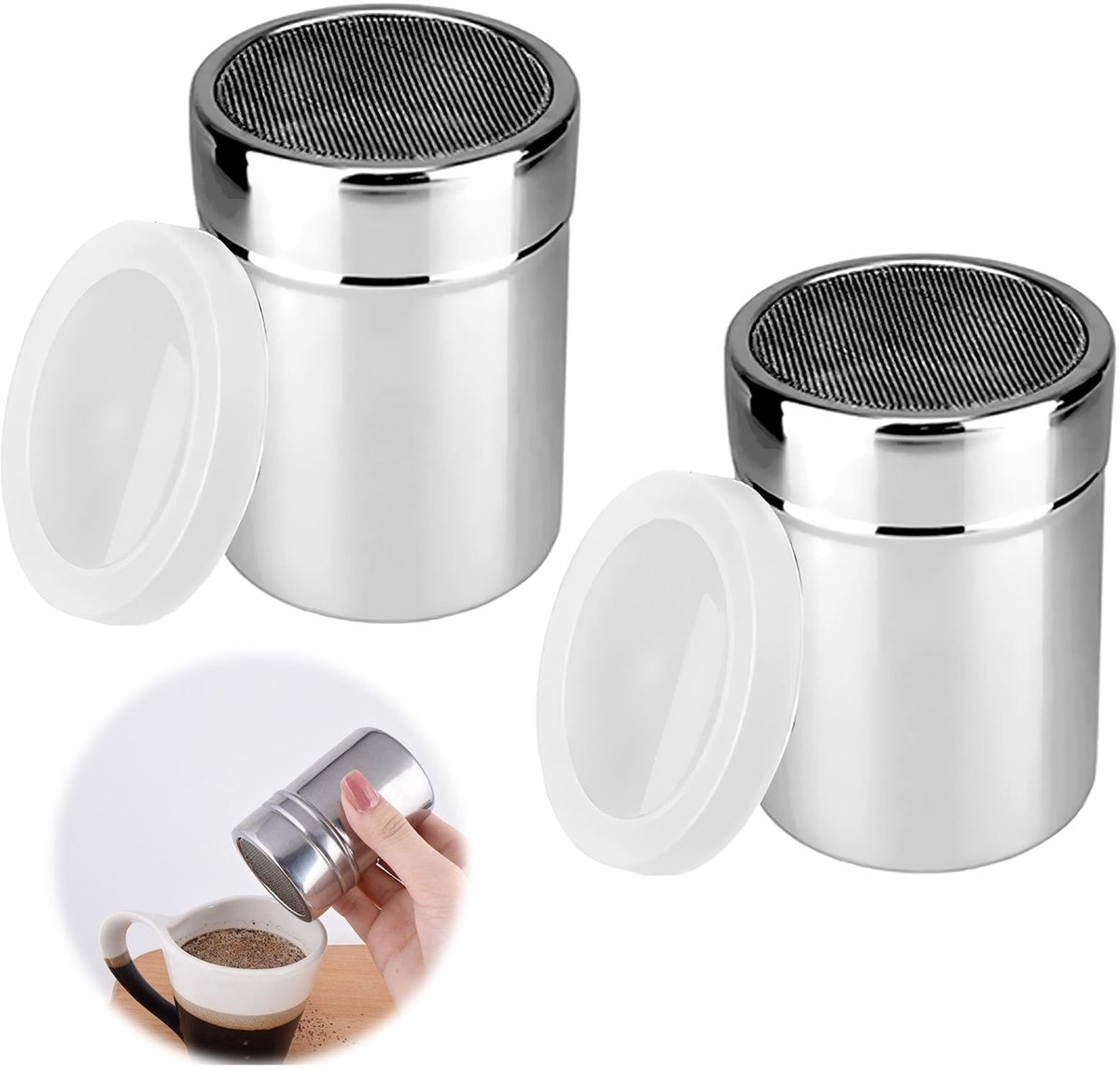 Dailygoods - Set van 2 Poedersuikerstrooiers van Roestvrij Staal