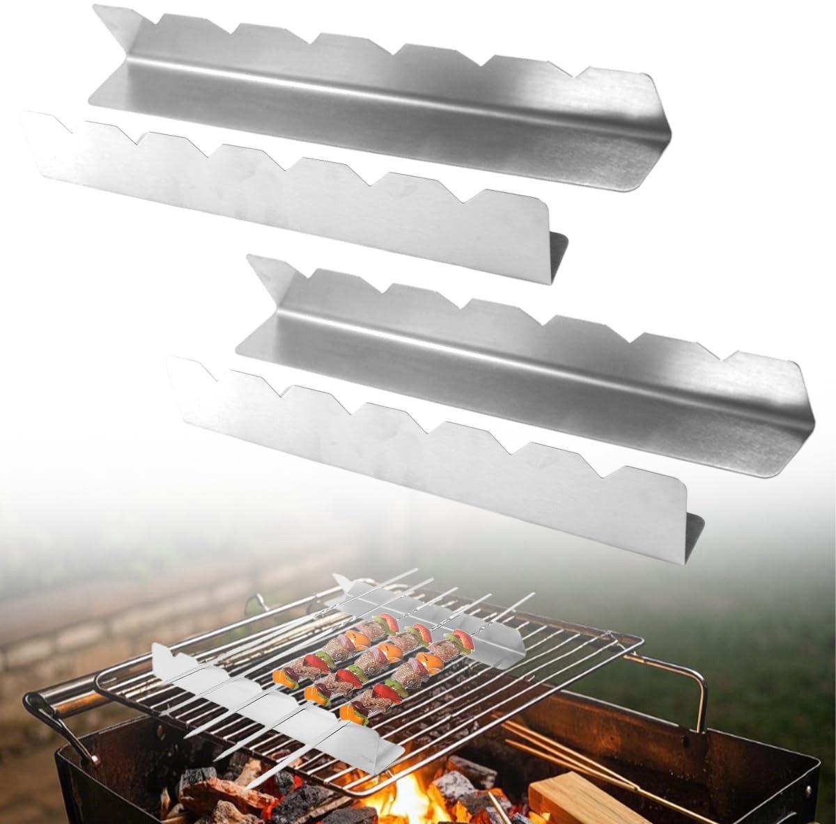 Dailygoods - Set van 4 Roestvrijstalen BBQ Spiesenhouders met 6 Inkepingen