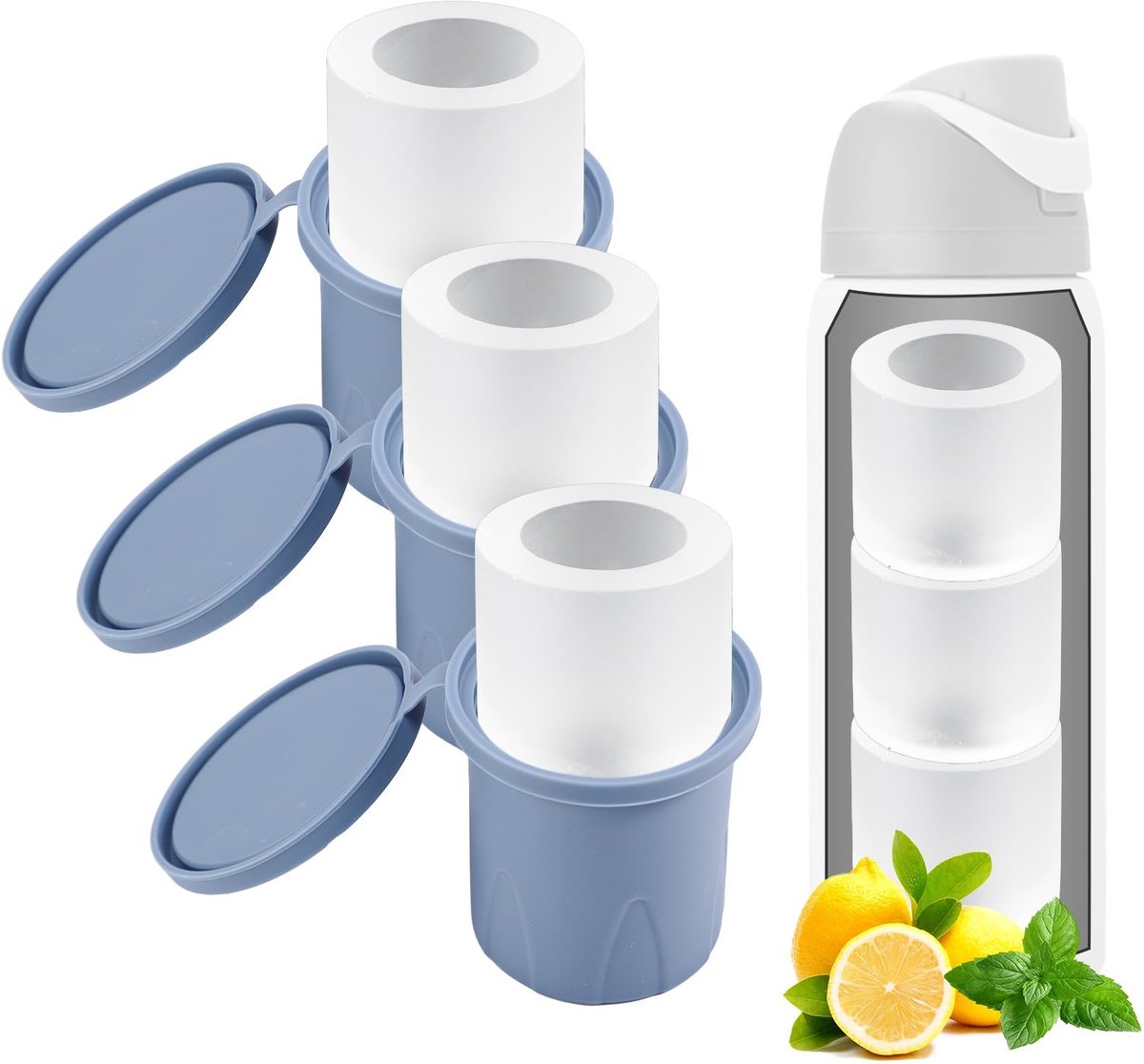 Dailygoods - Set van 3 Siliconen IJsblokjesvormen voor Waterflessen, Blauw