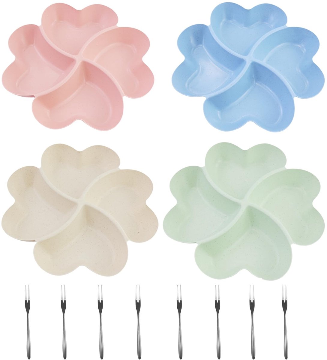 Dailygoods - Set van 4 Hartvormige Snackborden met Fruitvorken