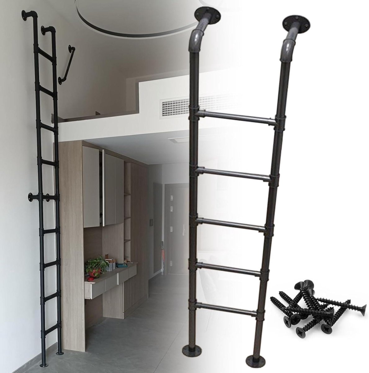 Zoldertrap - Klimladder Wandmontage - Ruimte Besparen - Smeedijzeren Constructie - 100-300 cm - Zwart