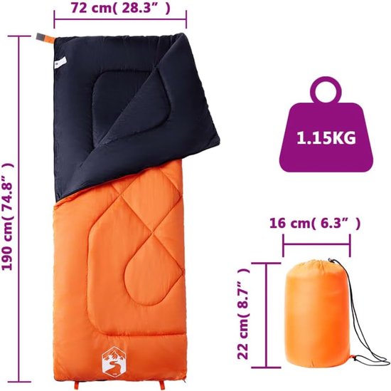 Slaapzak - Outdoor slaapzak Kampeerslaapzak - Buitenavonturen - Waterdichte polyester buitenlaag - 190 x 72 cm - Oranje en zwart — afbeelding 4