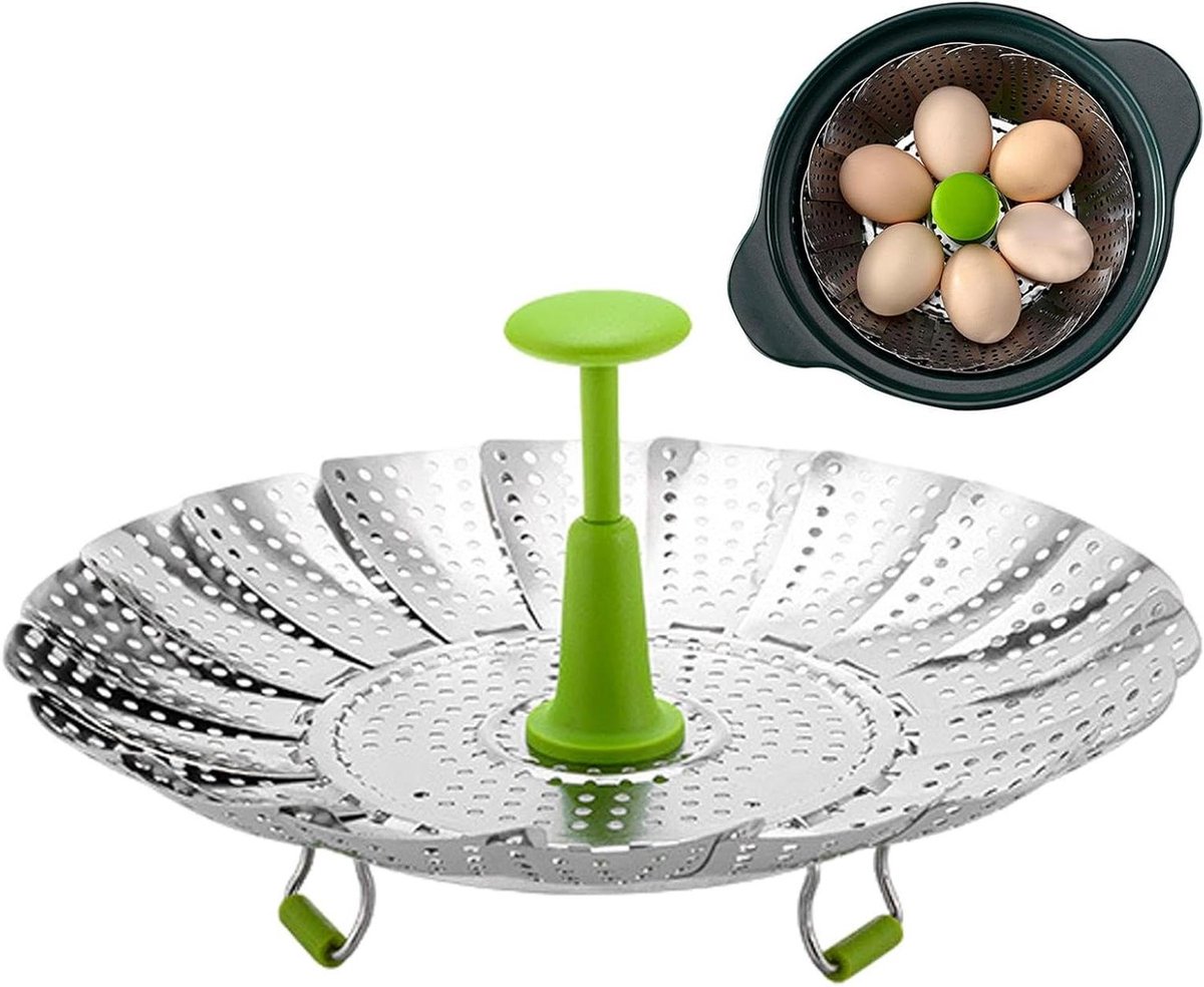 Stoomrek Roestvrijstaal Mand Stomer Gezond Koken Intrekbaar Handvat 28 cm Zilverkleurig