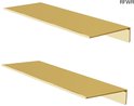 Twee gouden zwevende wandplanken op een witte achtergrond. De planken zijn 40 cm lang.