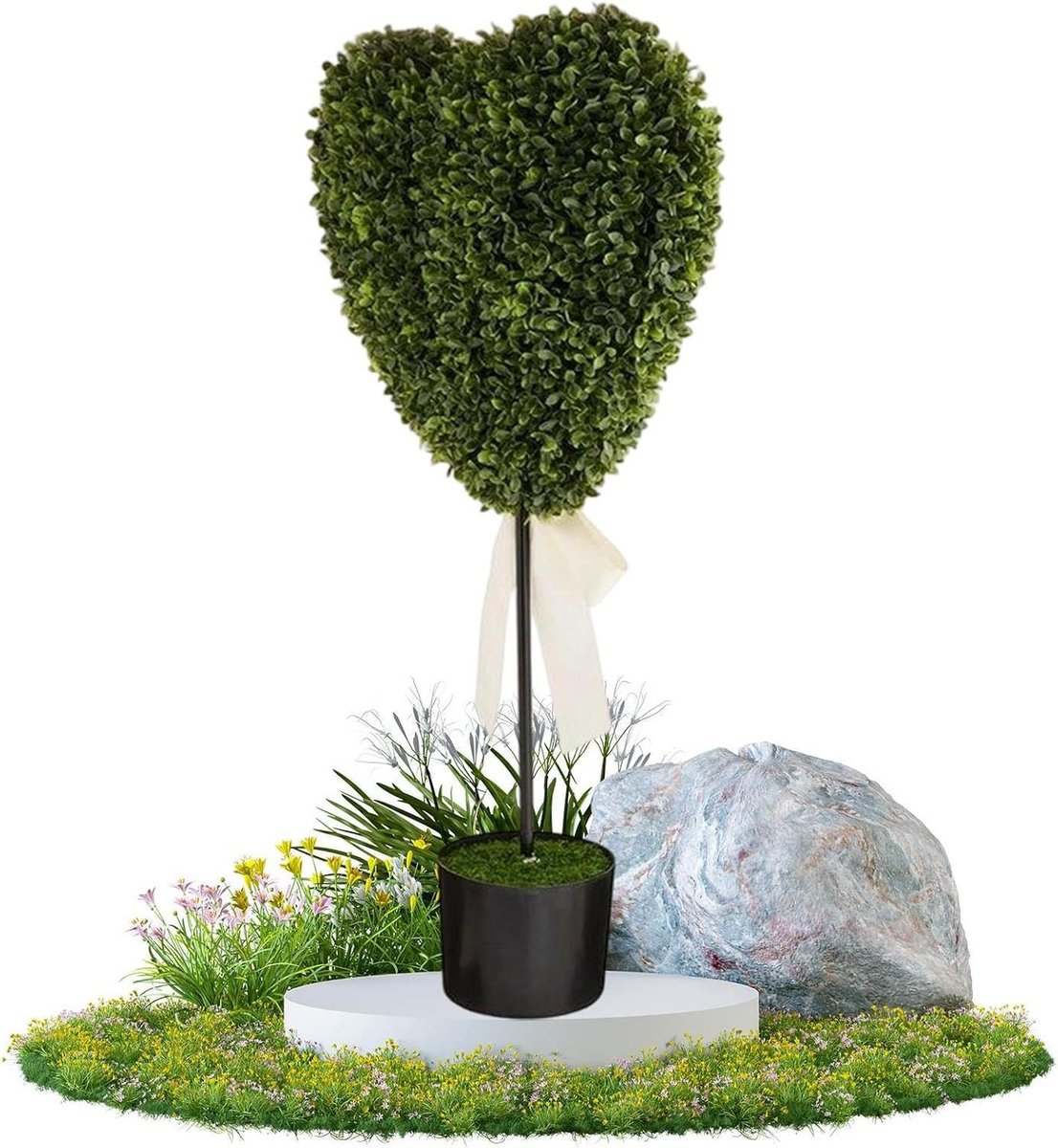 Kunstplant in pot - Kunstgroen Buxus - Binnen en Buiten - Hartvormig design - 82 cm hoog -