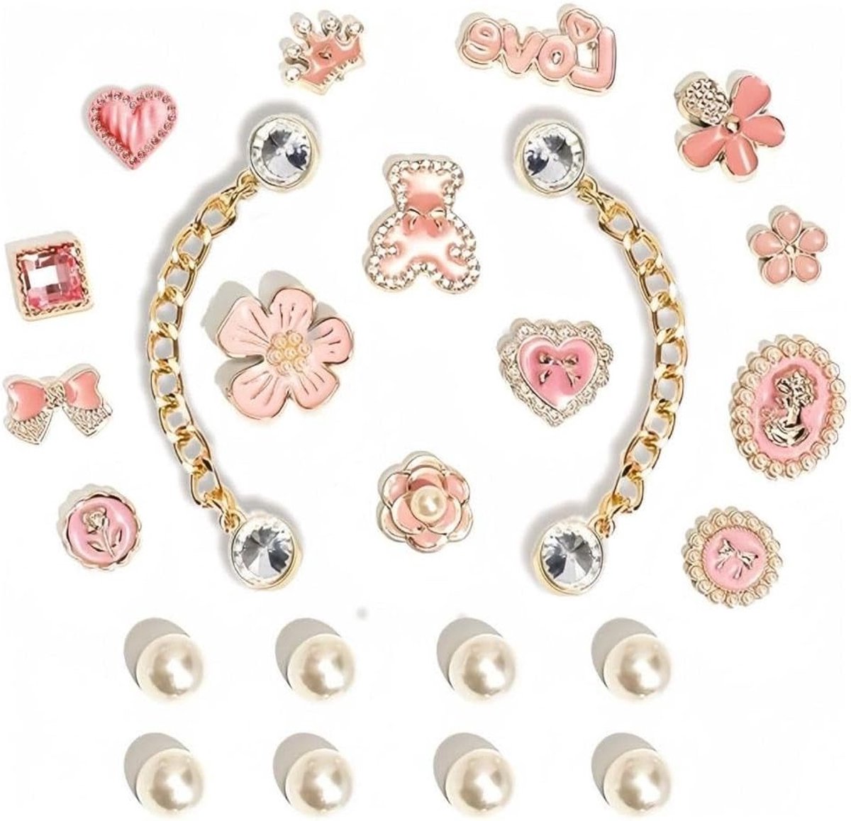 Set van 24 Mode Roze Schoen Gespen met Roze Beren, Bloemen en Strikken - Decoraties voor Dames en Kinderen, Perfecte Cadeaus, Duurzaam en Stijlvol
