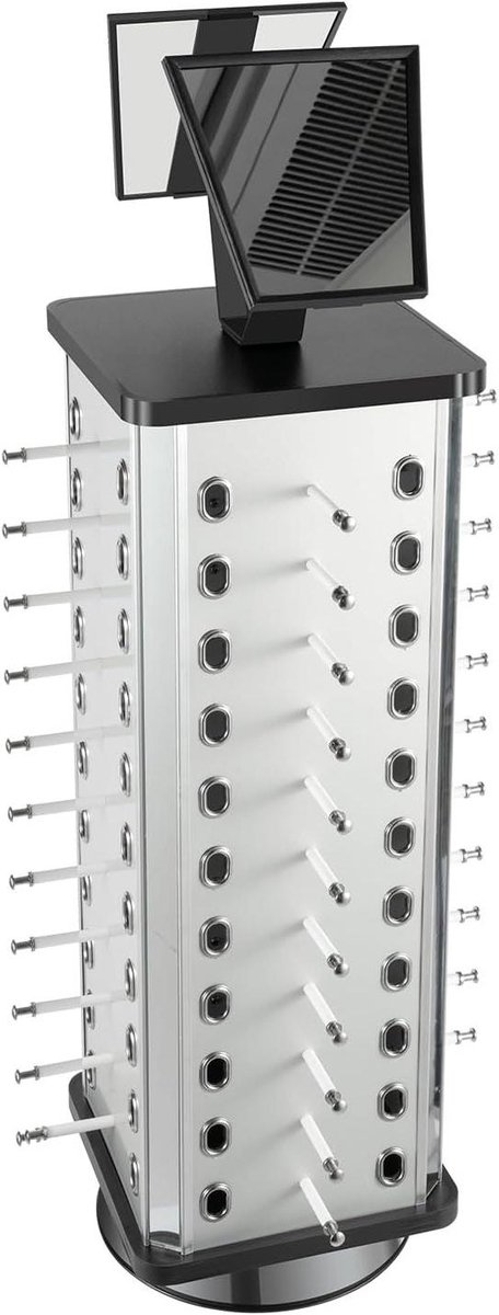 Draaiende Brillenkoker - Brillenhouder Display - Winkel Presentatie - 360 Graden Rotatie - 44 Brillen 86 cm - Zwart Zilver