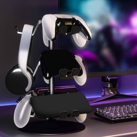 Controller Standaard - Accessoirehouder - Gaming Setup Organiseren - 360 Graden Draaibaar - 3 Lagen - Zwart — afbeelding 3