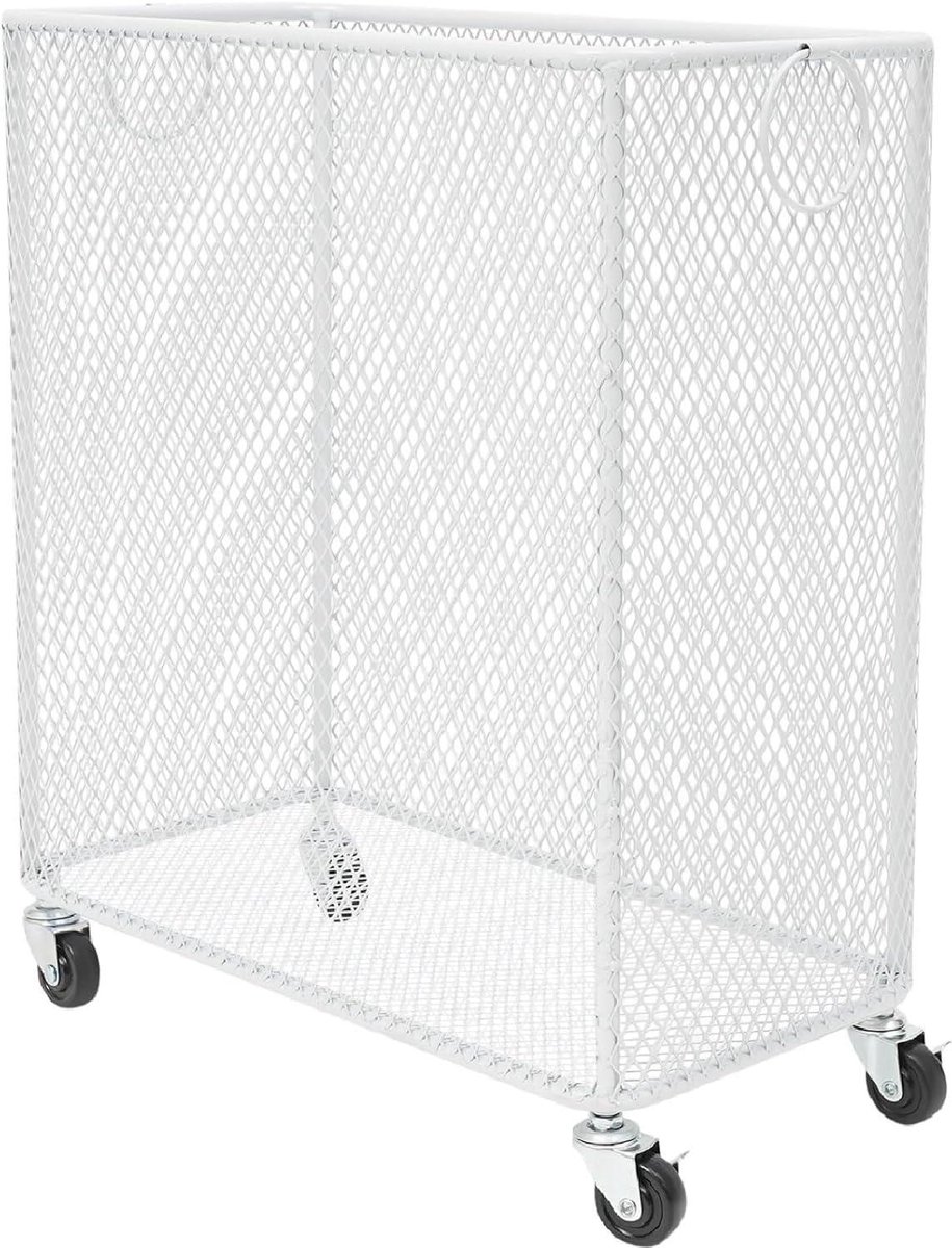 Verrijdbare Wasmand - Opbergmand Kleding - Kleding Sorteren - Met Remwielen - 43x23x45 cm - Wit