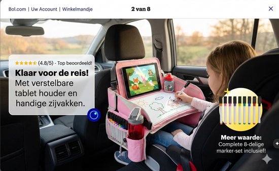 Panilli Reistafel voor Kinderen met Tekentafel & Tablethouder & 8 Stiften - Reistafel voor Kinderen – Autotafel – Speeltafel Auto – Auto Stoel organizer Kinderen - auto organizer - pink — afbeelding 4