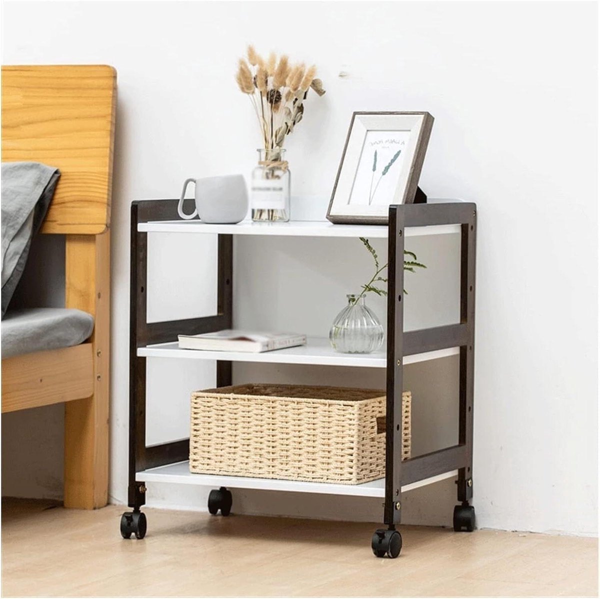 Printertafel Bamboe - Mobiele Printerstandaard - Kantoor Organiseren - 3-laags Opslag - 40x38x55cm - Bruin