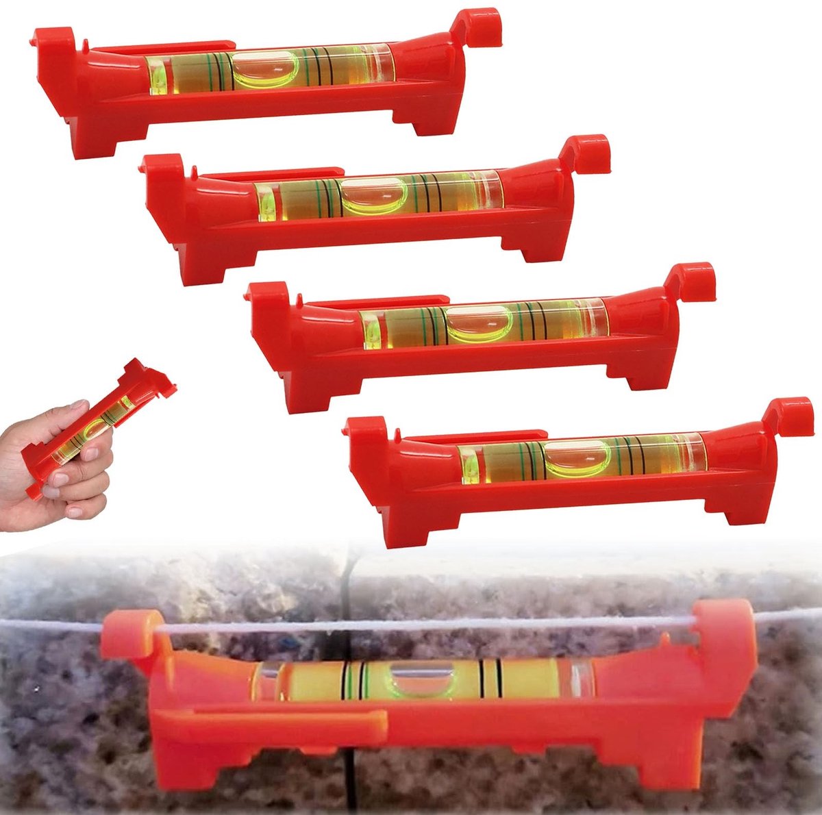 Dailygoods - Dailygoody - Spirit Level Set - Waterpas - 4-delige set voor metselwerk en loodgieterswerk - 75x12mm - Nauwkeurige metingen - Geschikt voor tegelwerk