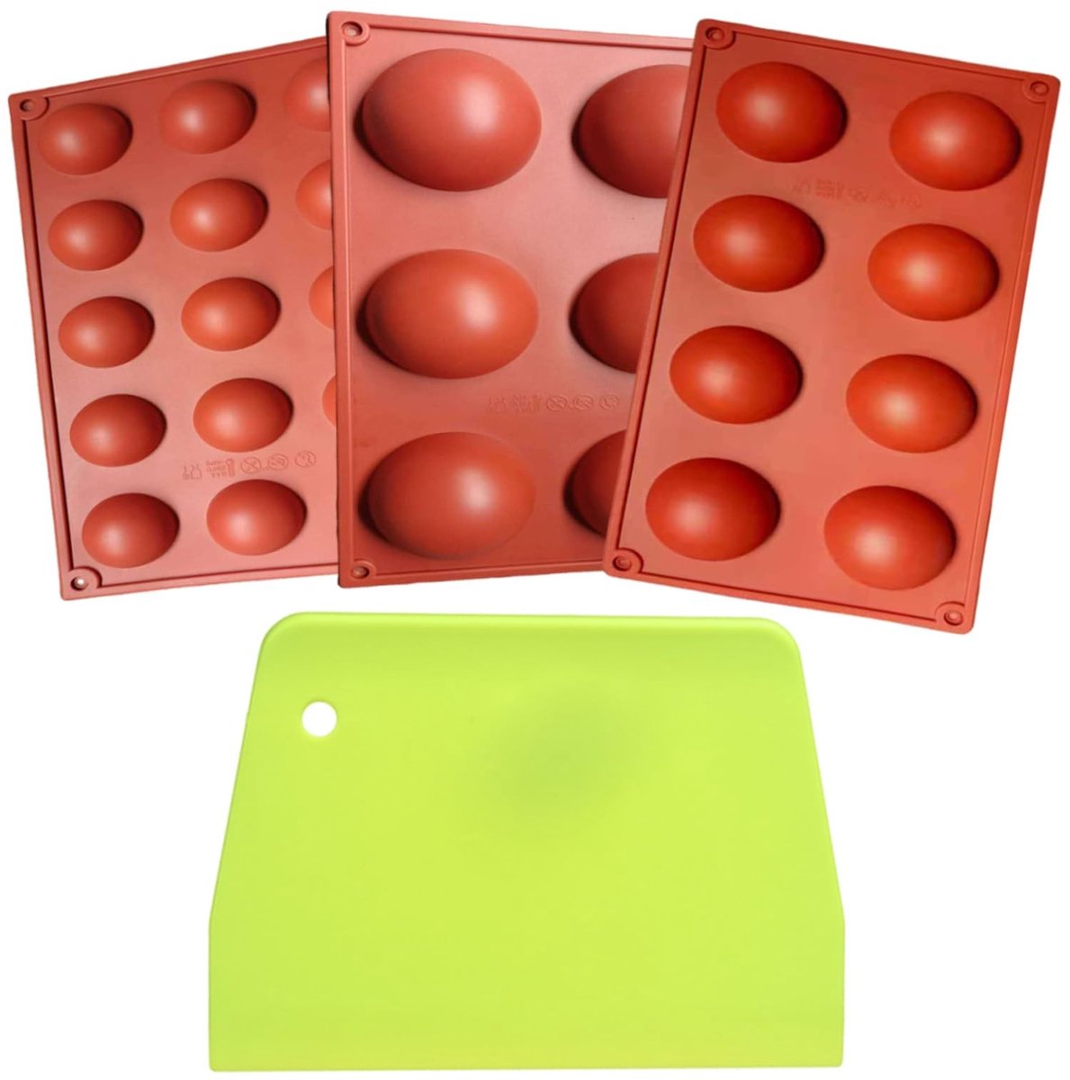 Dailygoods - Dailygoody - Siliconen Chocoladevorm - 4 Delige Halfronde Bakvorm - Ideaal voor Chocolade en Snoep - Rood - Geschikt voor Desserts - 3 Halfronde Malle