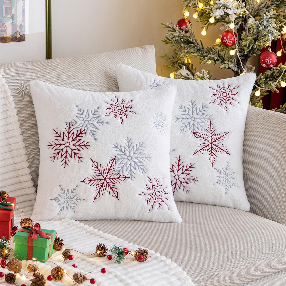 Dailygoods - Dailygoody - Kerstkussenhoezen - Decoratieve Kussenslopen - Zacht en Gezellig - Wijnrood - Set van 2 - Geschikt voor Woonkamer - 40x40cm