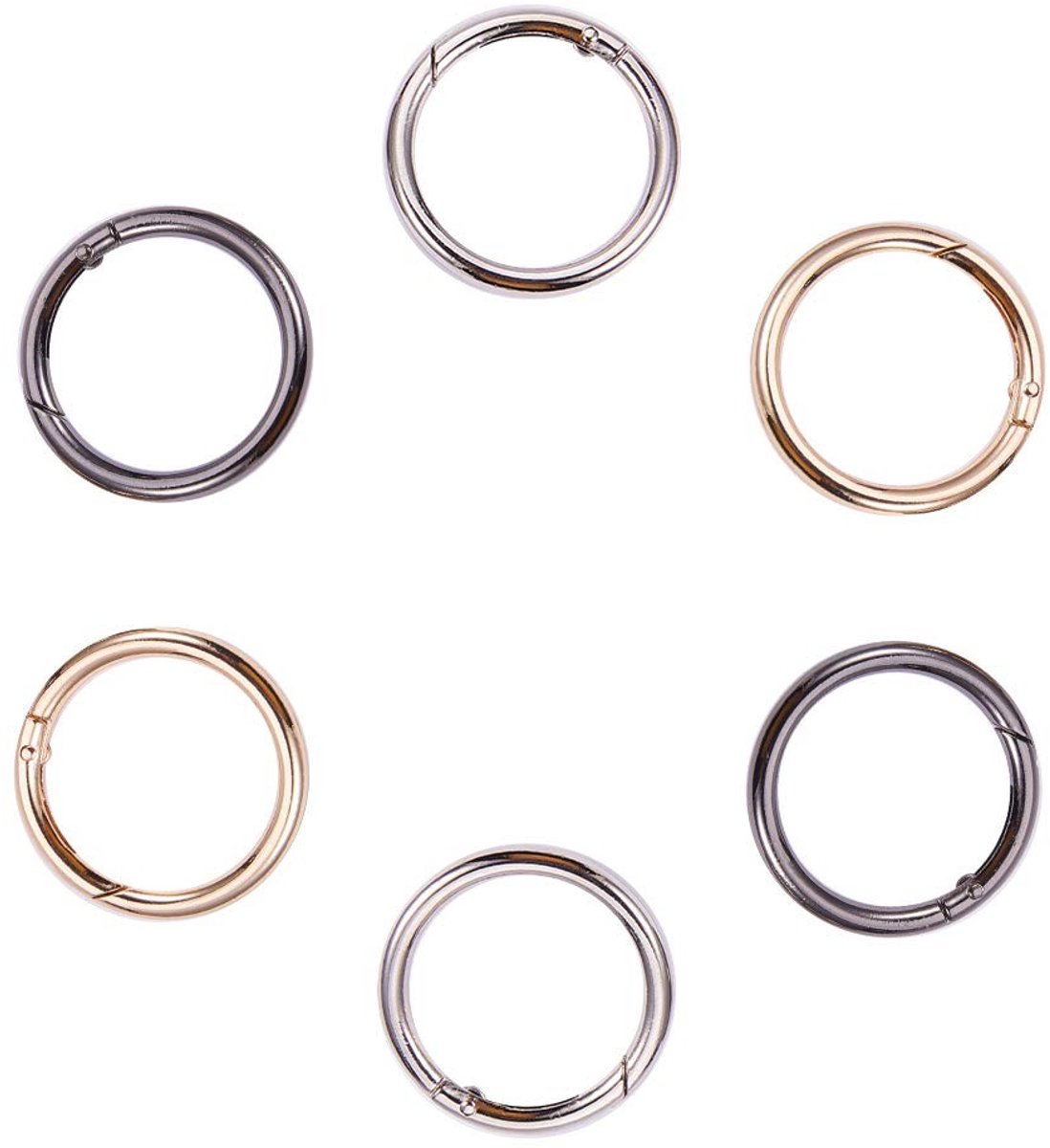 Dailygoods - Dailygoody - Lente O Ring Karabijnhaak - Sleutelhanger Haak - Perfect voor DIY Creaties - Licht Goud/Platinum/Gunmetal - 6 Stuks - Ideaal voor Tassen