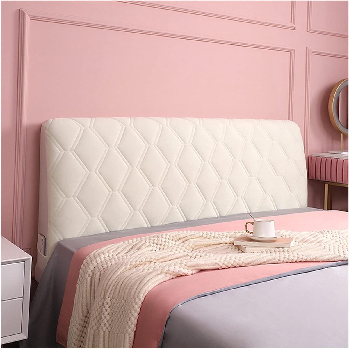 Hoofdbordhoes - Bed Hoes - Slaapkamer Decoratie - Zijvak Opbergruimte - 180 cm - Wit