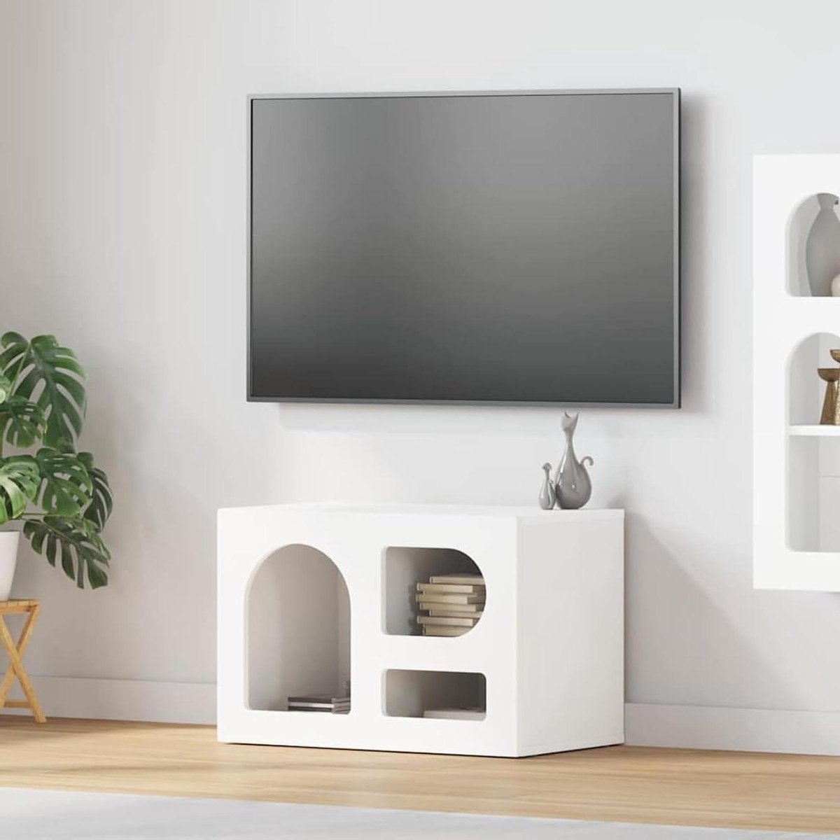 TV-kast hout - Media meubel - Opbergen media - Drie praktische planken - 60 x 35 x 40 cm - Wit