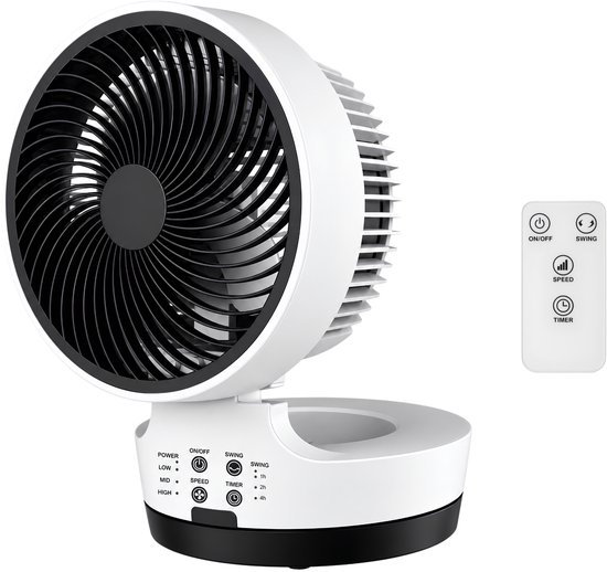 Alberello Coolboy® tafelventilator 25 cm inklapbaar met afstandsbediening, 3 snelheden, timer 7u, oscillatie, stil