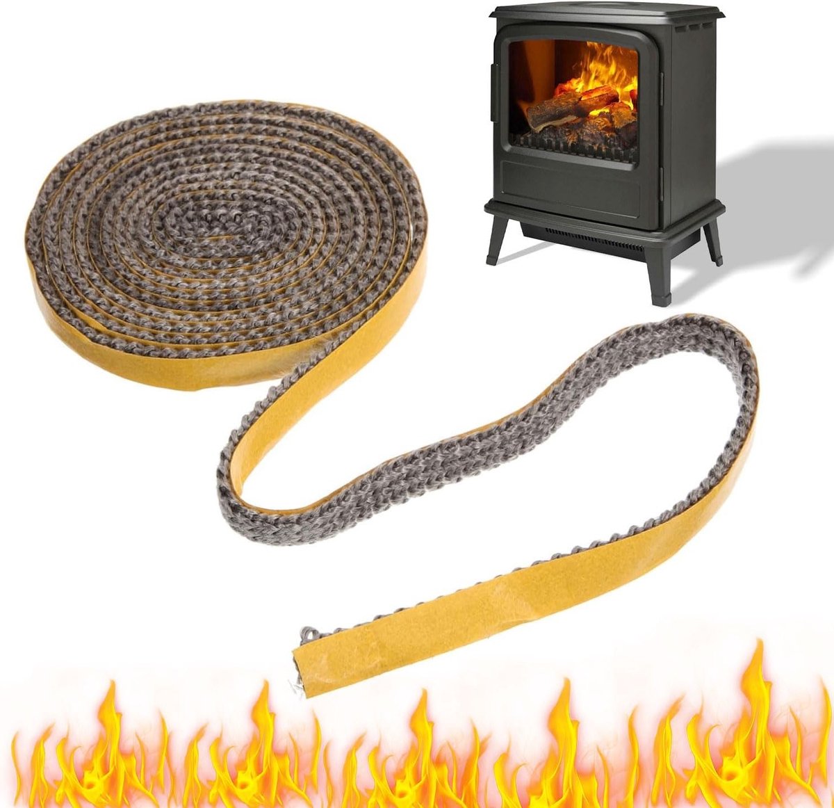 Ovenafdichtband 15 mm x 3 mm x 3 m voor Kachels, Schouwen en Industriële Furnaces - Hechtende Afdichting voor Houtkachels en Boilers