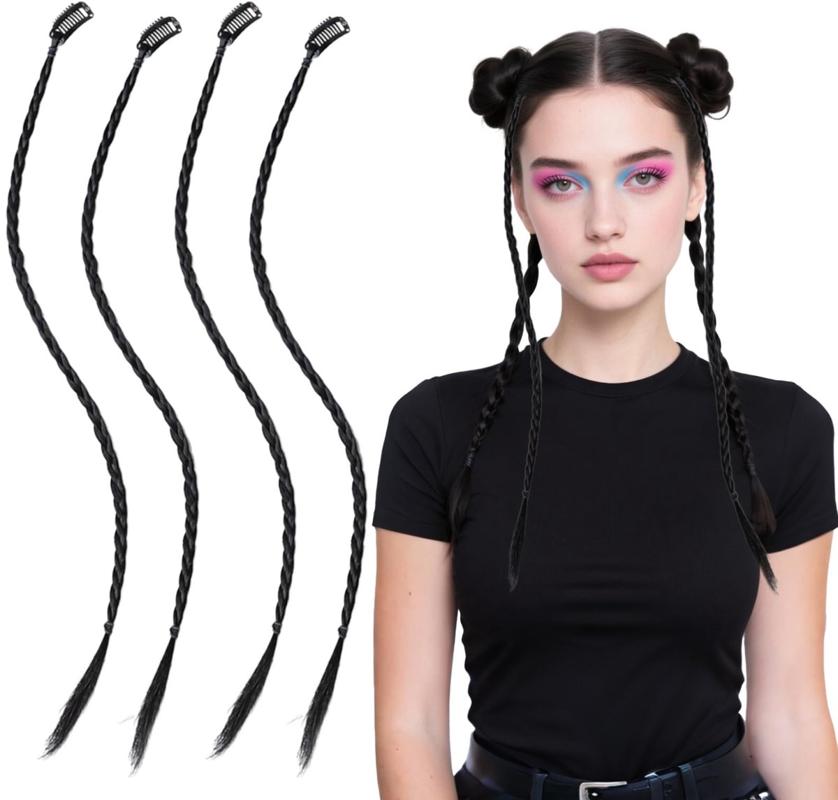 Cosensi - Set van 4 Clip-in Vlecht Haarverlengingen in Zwart