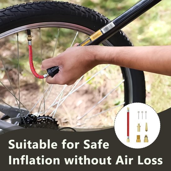 Dailygoods - Fietspomp Aansluitset - Universele Ventieladapters - Inclusief Ballonnaald en Verlengstuk - Geel - Voor Presta en Schrader - Geschikt voo... — afbeelding 3