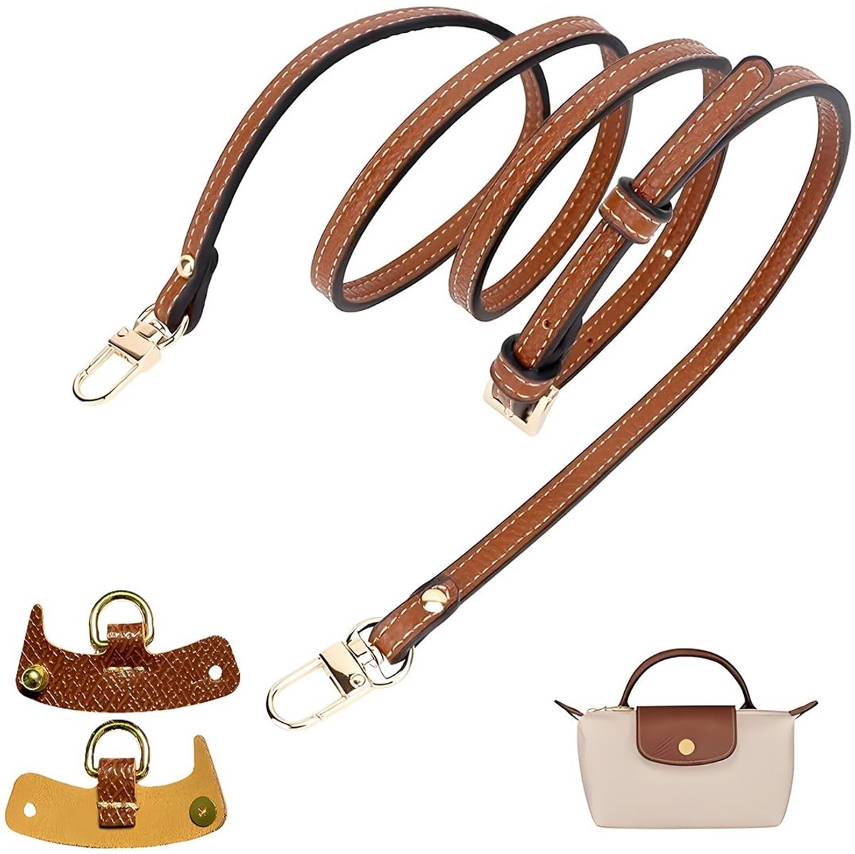 Dailygoods - Leren Schouderriem voor Handtas met 2 Gespen voor Doe-Het-Zelf