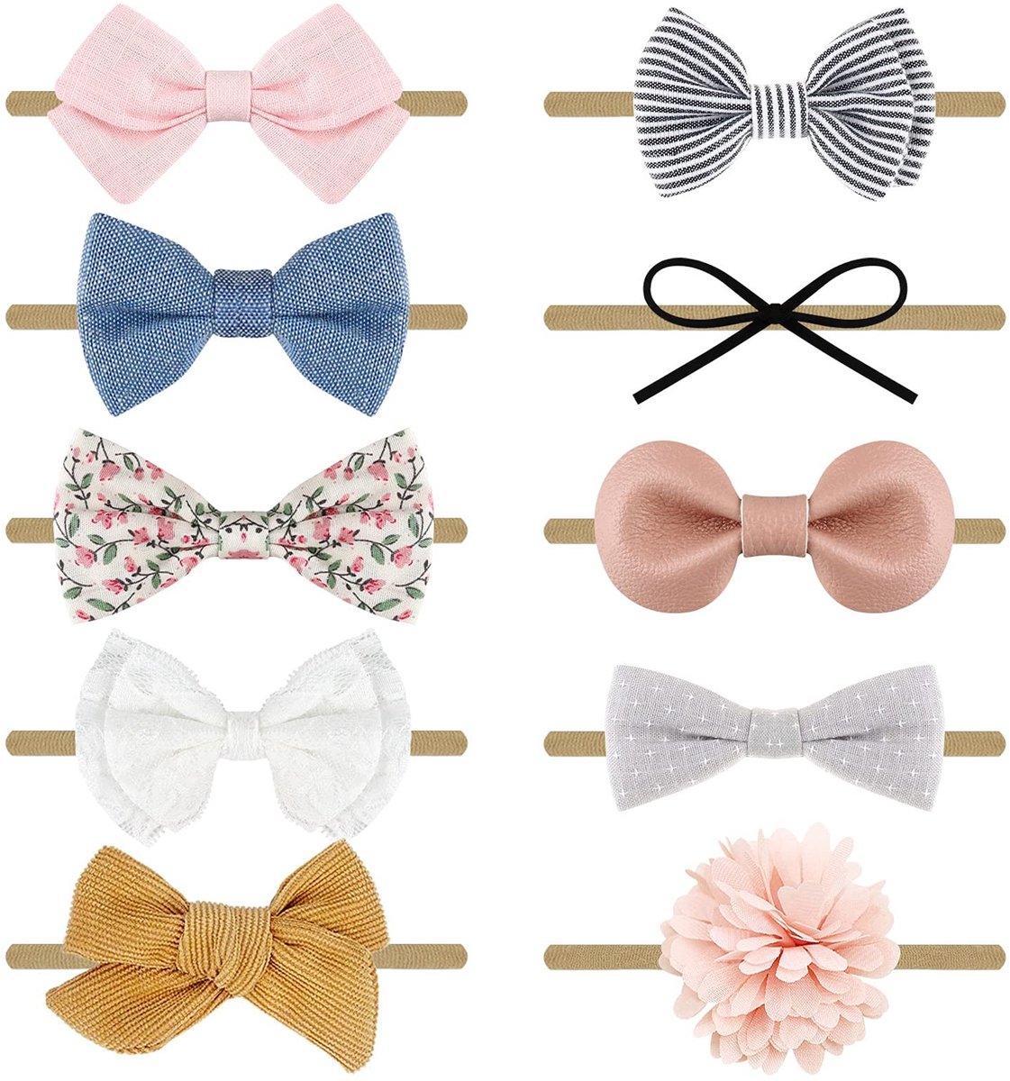 Cosensi - Dailygoods - Dailygoody - Baby Hoofdbanden - Haar Accessoires - 10 Pack - Nylon - Meisjes - Geschikt voor Pasgeboren en Peuters - Verschillende Kleuren en Stijlen