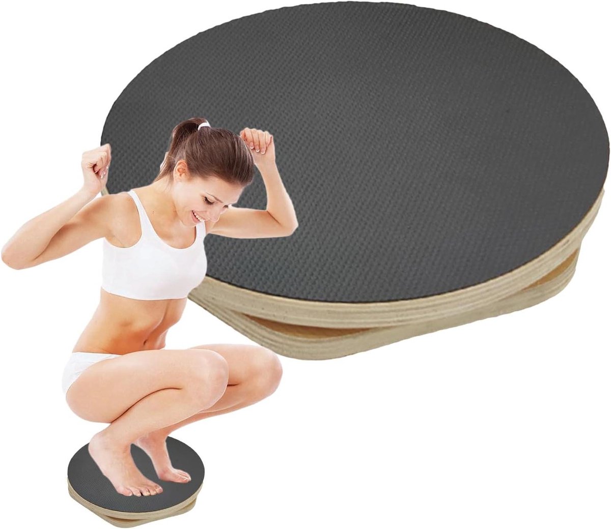 Taille Twister - Draaischijf Fitness - Kern Versterken - Stevige Houten Constructie - 30 cm Diameter - Zwart