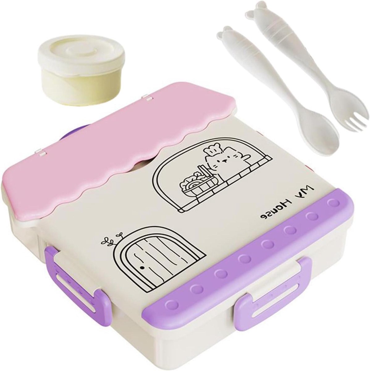 Kinder Lunchbox - Maaltijdcontainer - Onderweg Eten - Met Bestek - 1000 ml - Paars