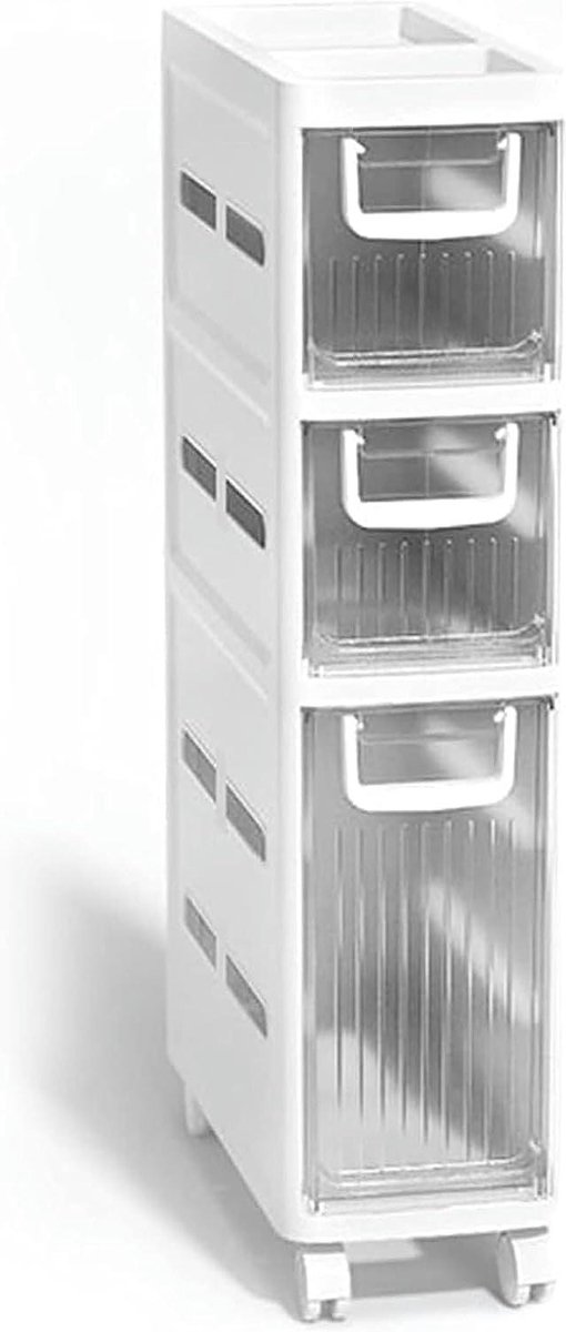 Stapelbare Opbergkast - Smalle Ladekast - Ruimte Besparen - Met Wielen - 6.3 Inch Breed - Wit
