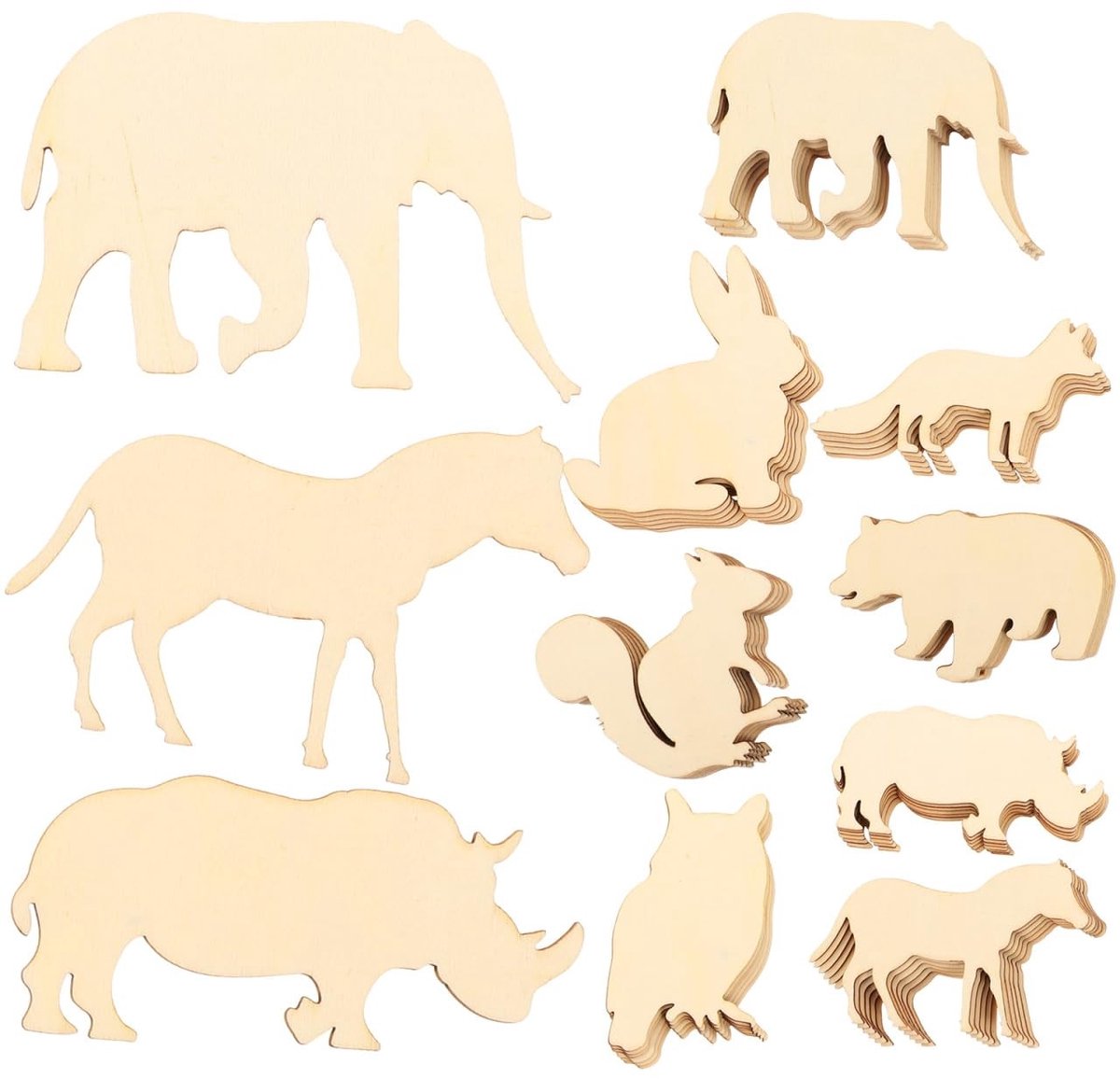 Dailygoods - Dailygoody - Houtsnippers Dieren - Creatief Speelgoed - Houten Ornamenten - Bosdieren - Schilderen en Versieren - Geschikt voor Kinderen