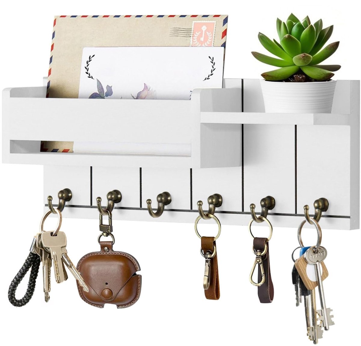 Dailygoods - Sleutelrek met Plank en 6 Haken voor Muurbevestiging