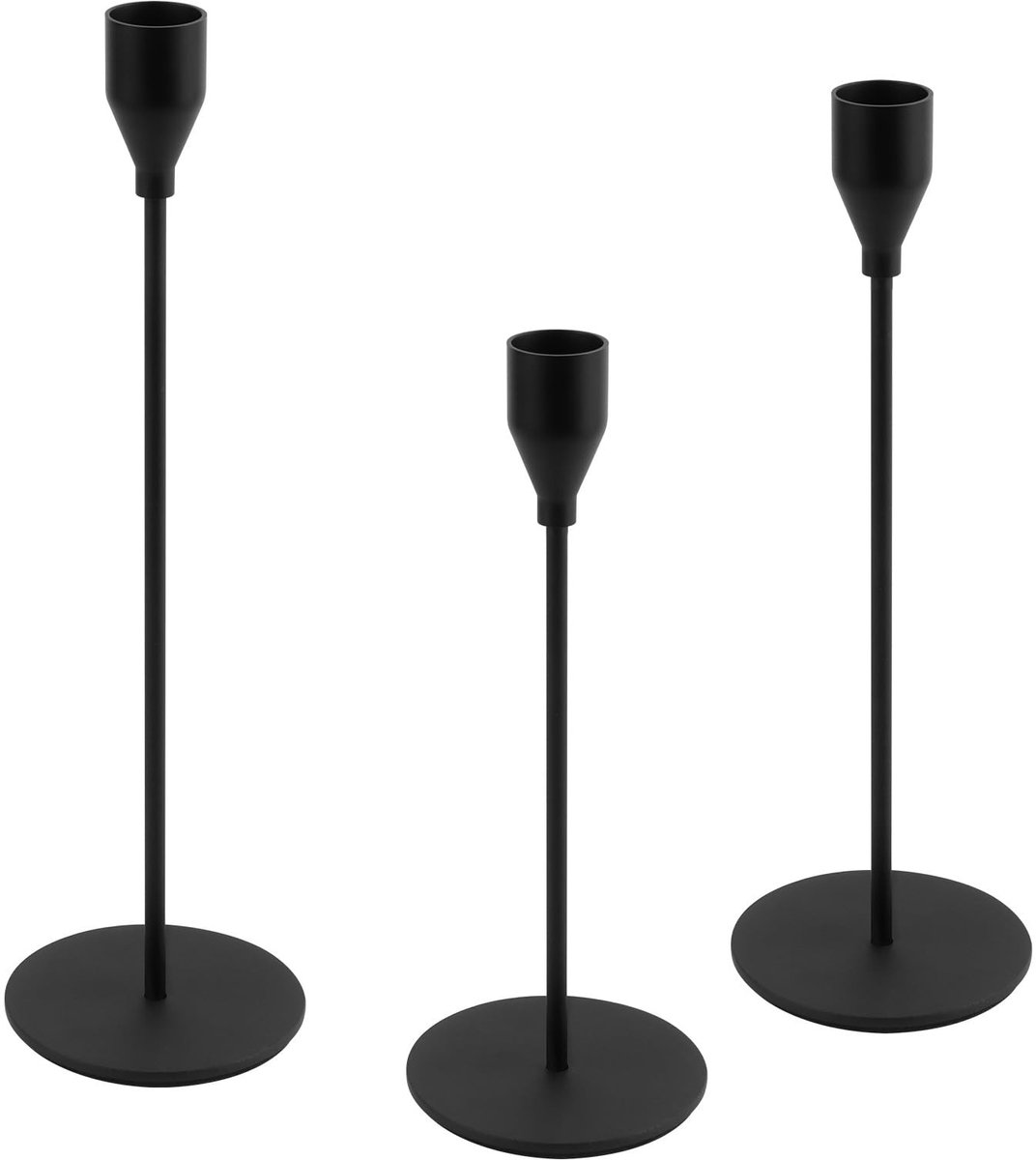Dailygoods - Dailygoody - Kaarsenstandaard - 3-delige set - Stijlvol en modern - Zwart - Metaal - Perfect voor bruiloften en diners - Decoratie voor elk interieur