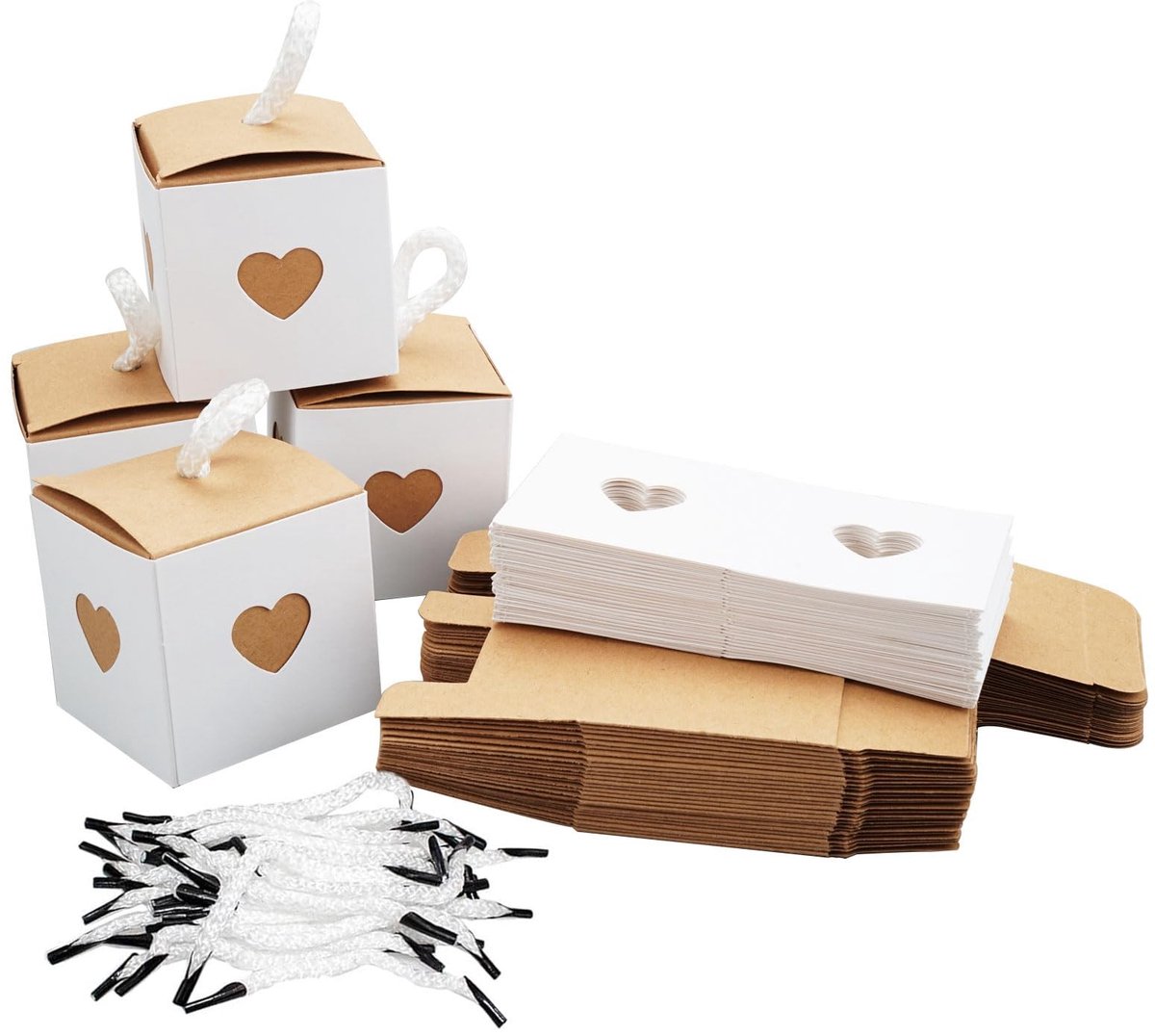 Dailygoods - Dailygoody - Geschenkdozen - Bruine Harten - Hoogwaardige Kraftpapier - 5,5 x 5,5 x 5,5 Cm - Bonbondozen - Voor Bruiloft en Feest - 30 Stuks
