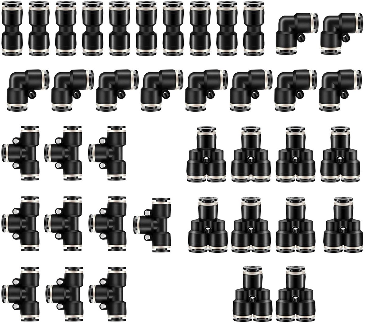 Dailygoods - Dailygoody - Pneumatische Push to Connect Fittingen - 40 Stuks - Eenvoudige Installatie - Zwart - Afdichtingscomponent - Geschikt voor Luchtsystemen -.