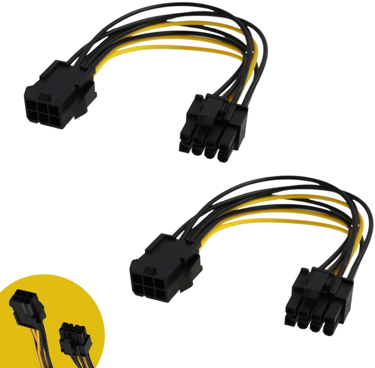 Dailygoods - 2 Stuks PCIe Voedingskabel 6-polig naar 8-polig 10 cm