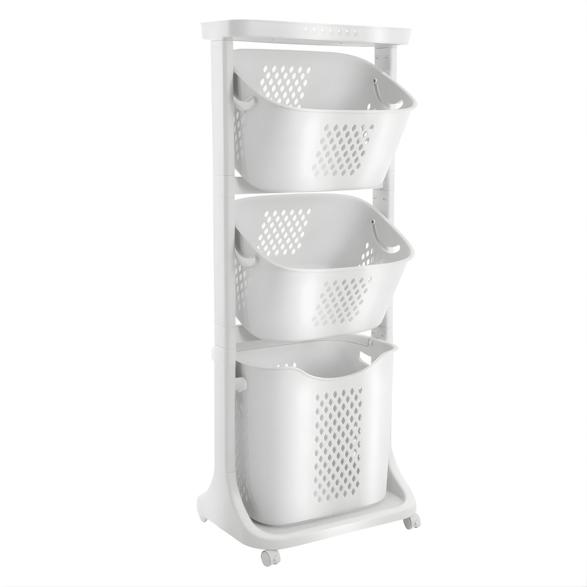 Wasmand 3-Laags – Met Wielen 360° – Grote Capaciteit – Vrijstaand Wasrek – Kleding Organizer – Wit