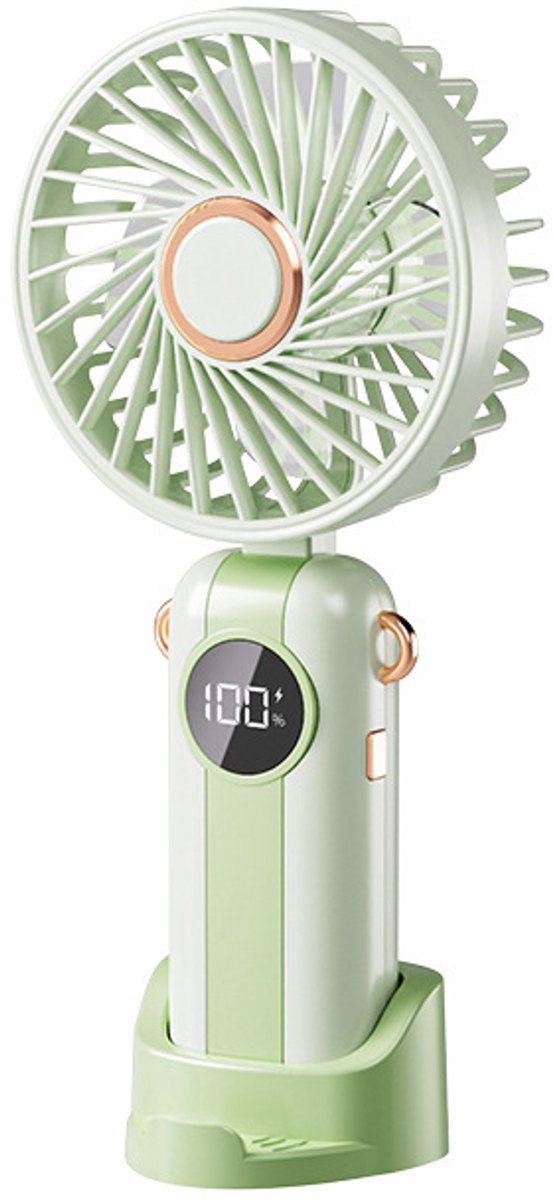 Ventilator - Handventilator - Draagbare handventilator - Opvouwbaar - 5 windsnelheden - LED-display, geschikt voor thuis, kantoor en op reis (groen)