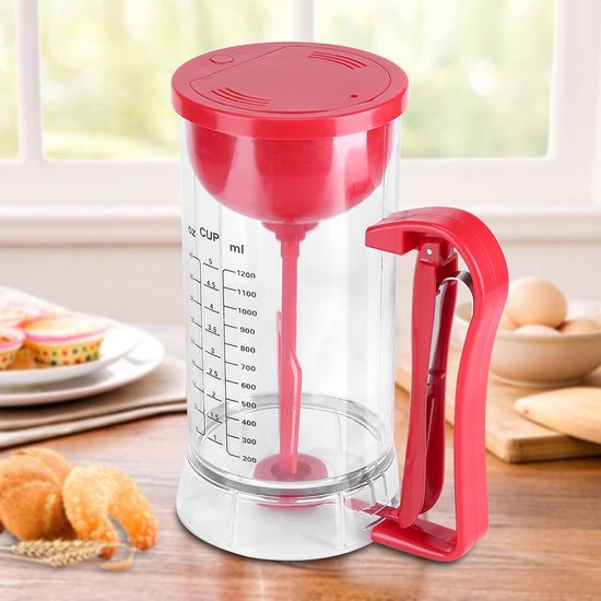 Beslag Mixer Dispenser - Automatische Beslagmaker - Bakken Maken - Automatisch Mengen Dosering - 1200 ml Capaciteit - Transparant Rood van Merkloos — afbeelding 2