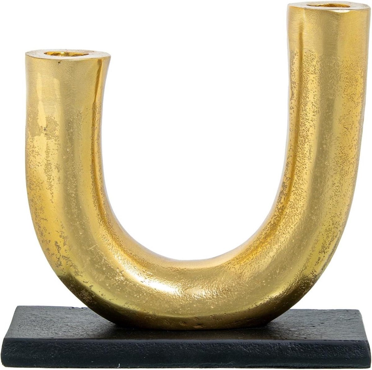 Kandelaar met armen - Kaarsenhouder - Sfeerverlichting creëren - Goudkleurig aluminium - 20 x 8 x 21 cm - Zwart