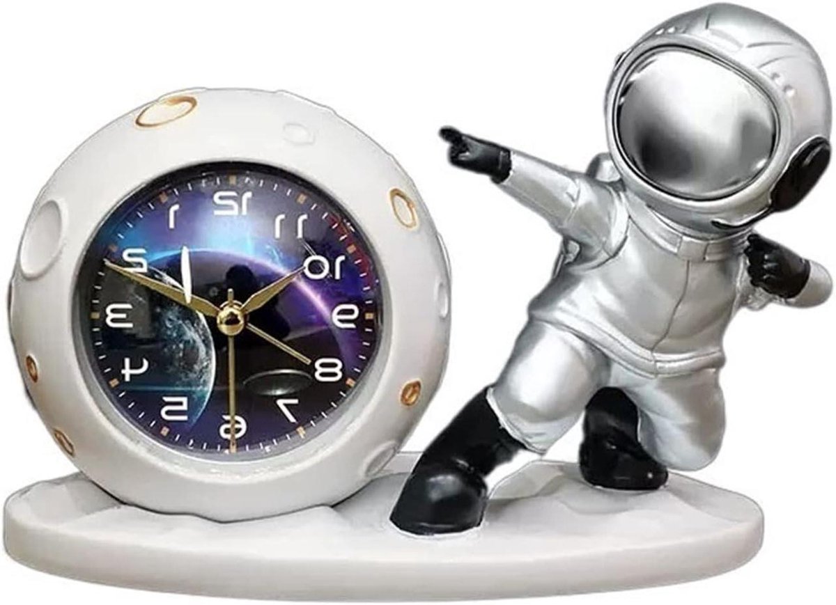 Bureauklok - Wekker Decoratie - Tijd Bijhouden - Astronaut Ontwerp - 20 x 9 x 13 cm - Zilver