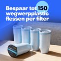 Vier ZeroWater filters staan op een houten tafel, met een filter liggend.