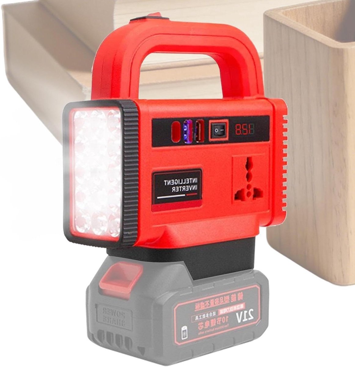 Spanningsomvormer - Oplaadgenerator - Off-grid stroom - Dubbele functie licht - 16x7x9 cm - Zwart