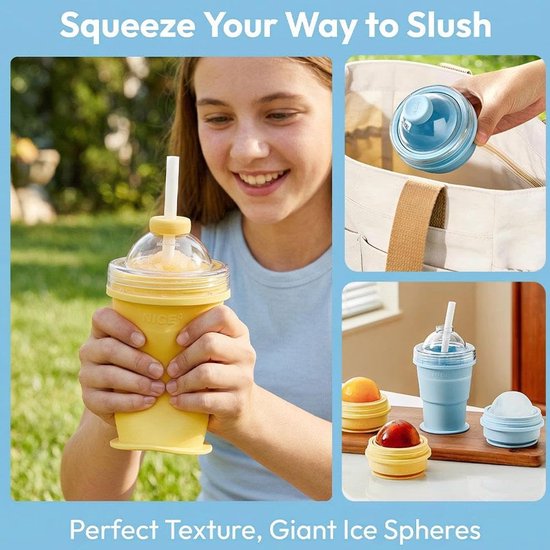 Ijsbal Maker - Opvouwbare Beker - Dranken Koelen - 2-in-1 Ontwerp - 315 ml - Geel Blauw — afbeelding 4