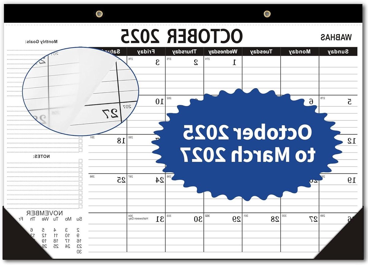 Bureaukalender 18 maanden - Wandplanner - Planning en organisatie - Met takenlijst - 43 x 30 cm - Zwart