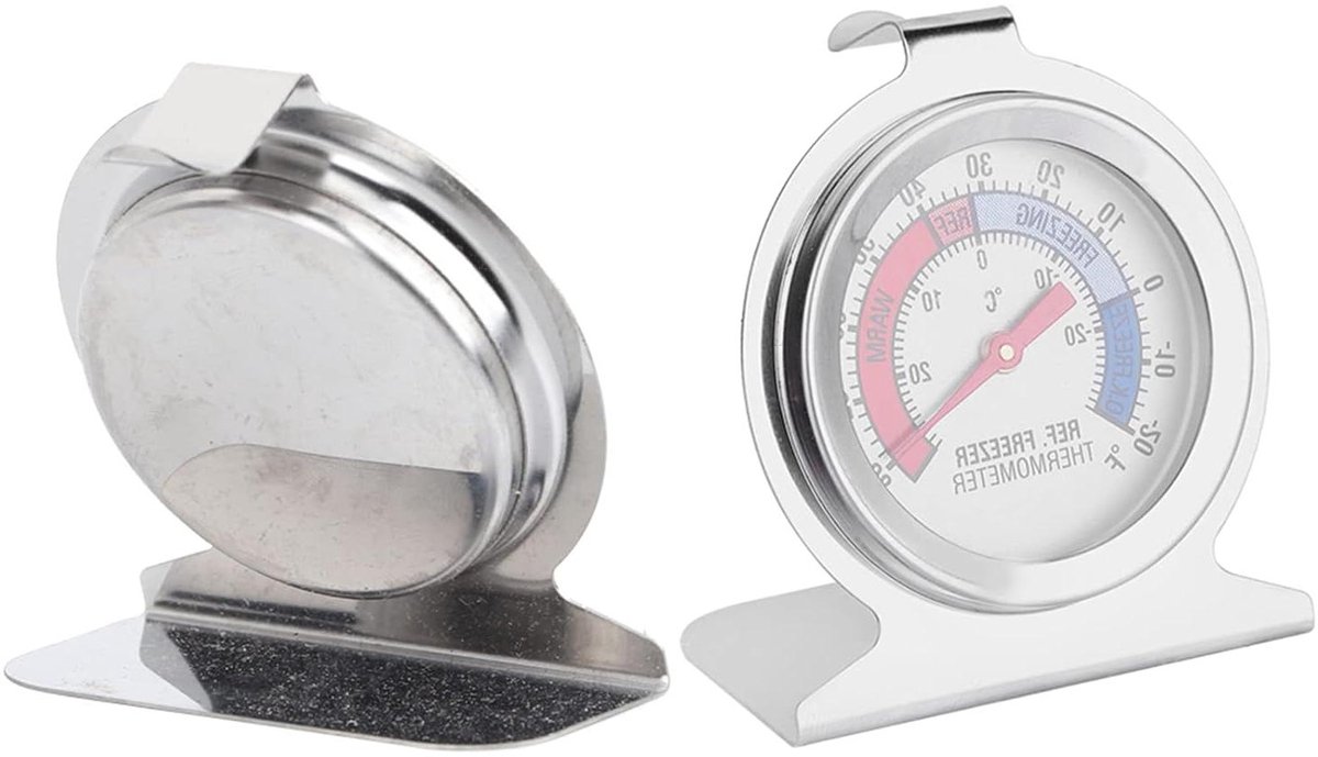 Analoge Thermometer - Oven Koelkast - Temperatuur Meten - Batterijvrij Mechanisch - 75mm Hoog - Zilver