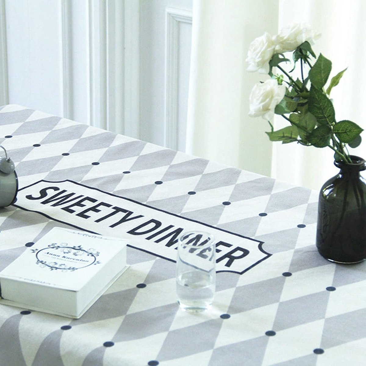 Tafelkleed Rechthoekig - Waterproof Katoen - Buiten Eten - Vuilafstotend - 140x200cm - Wit Grijs