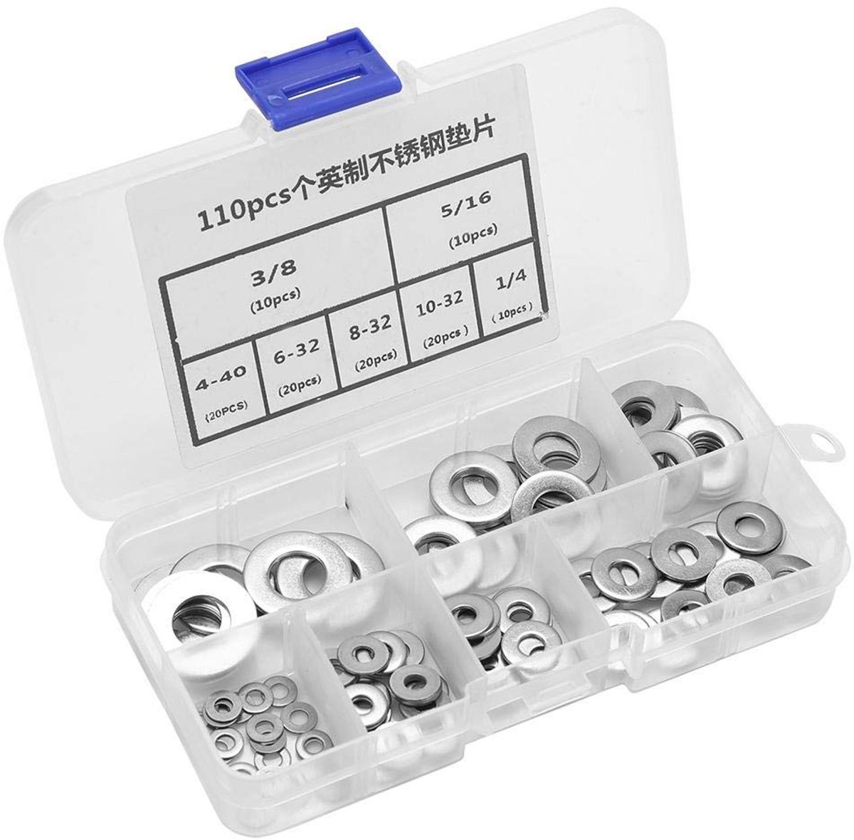 Innovra - Platte Wasmachine - Roestvrij staal - Assortiment van 110 stukjes - 1/4 3/8 formaat - Voor diverse toepassingen - Hoogwaardige kwaliteit